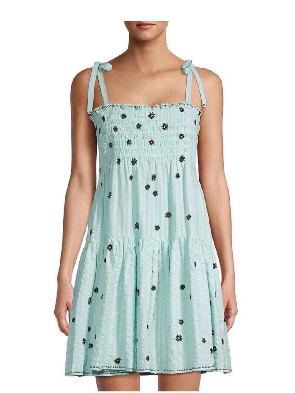Tanya Taylor Lina Blue Print Coverup Dress Swim Size L $295 Embroidered
